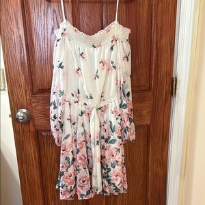 Elegant White and Pink Long Sleeve Dress